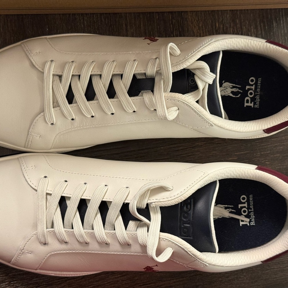 Polo by Ralph Lauren Cream and Burgundy Sneakers - Picture 2 of 4